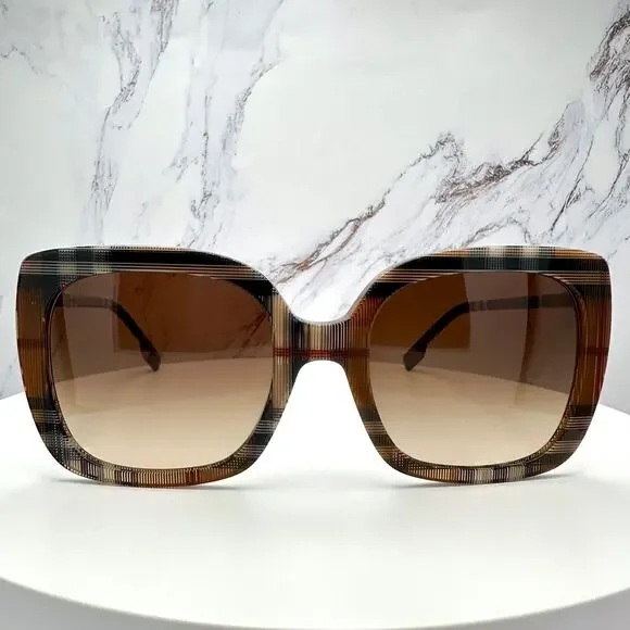 New Burberry Sunglasses Brown Check Square Frames Gradient Lens w/ Case BURBERRY - Picture 2 of 16